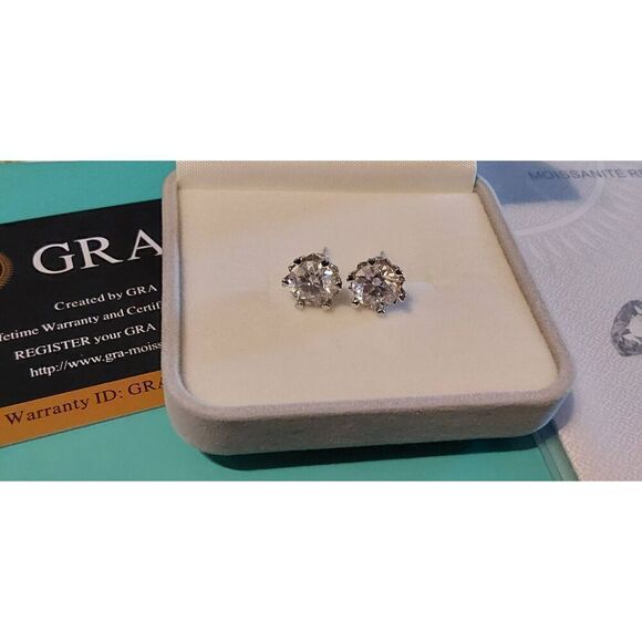 CERTIFIED Genuine Moissanite Diamond 4 Ct. Heart Prong Stud Earrings~18K/.925SS - Picture 3 of 11